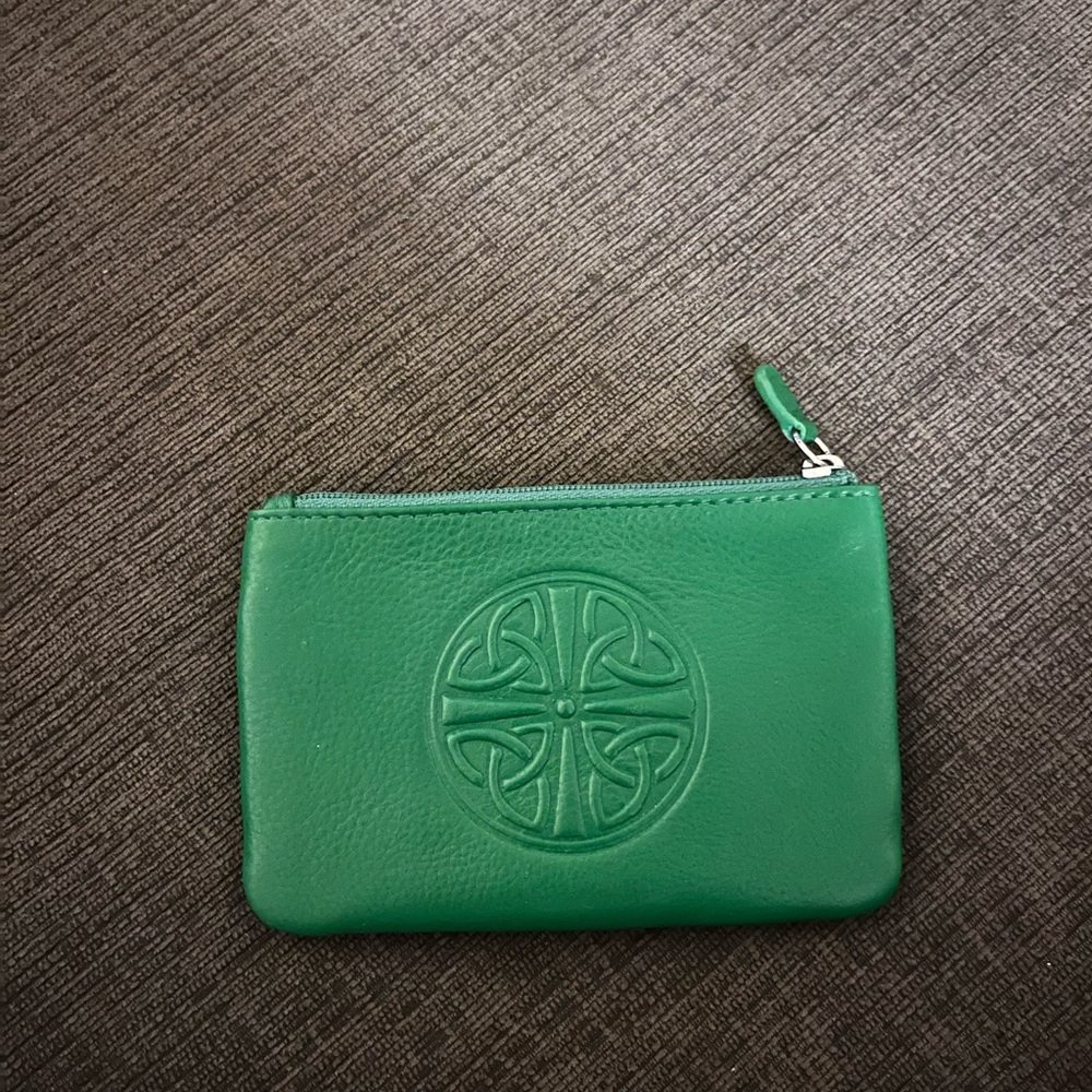 Green Leather Pouch with Embossed Design